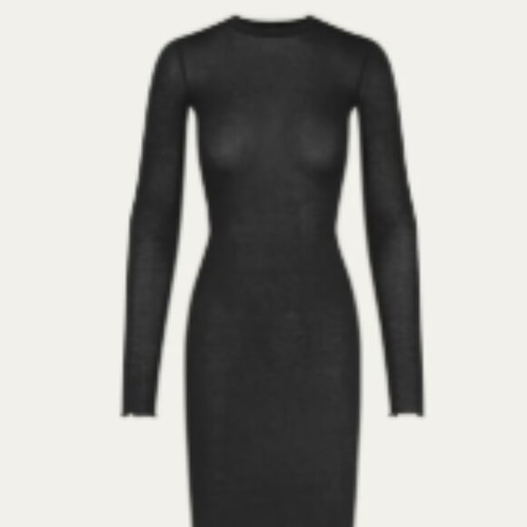 SKIMS Sheer Modal Long Sleeve Bodycon Maxi Dress Onyx (XS) NWOT - Picture 1 of 3